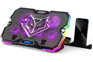 KeiBn Laptop Cooling Pad, RGB Lights Laptop Cooler 6 Fans for up to 15.6 Inch Laptops, 7 Height Stands, 10 Modes Light, 2 USB Ports, Desk or Lap Use - A13,Purple