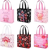 YANGTE Valentine's Day Gift Bags With Handles - 12Pcs Reusable Non-Woven Tote for Kids Classroom Exchange, Party Favor, Wrapping - Goody Bags for Giving
