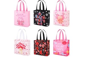 YANGTE 12Pcs Valentine's Day Gift Bags with Handles, Reusable Tote Bags Non-Woven Valentines Gift Bags for Kids Classroom Gift Exchange Party Favor, Gift Giving Goody Bags for Gift Wrapping