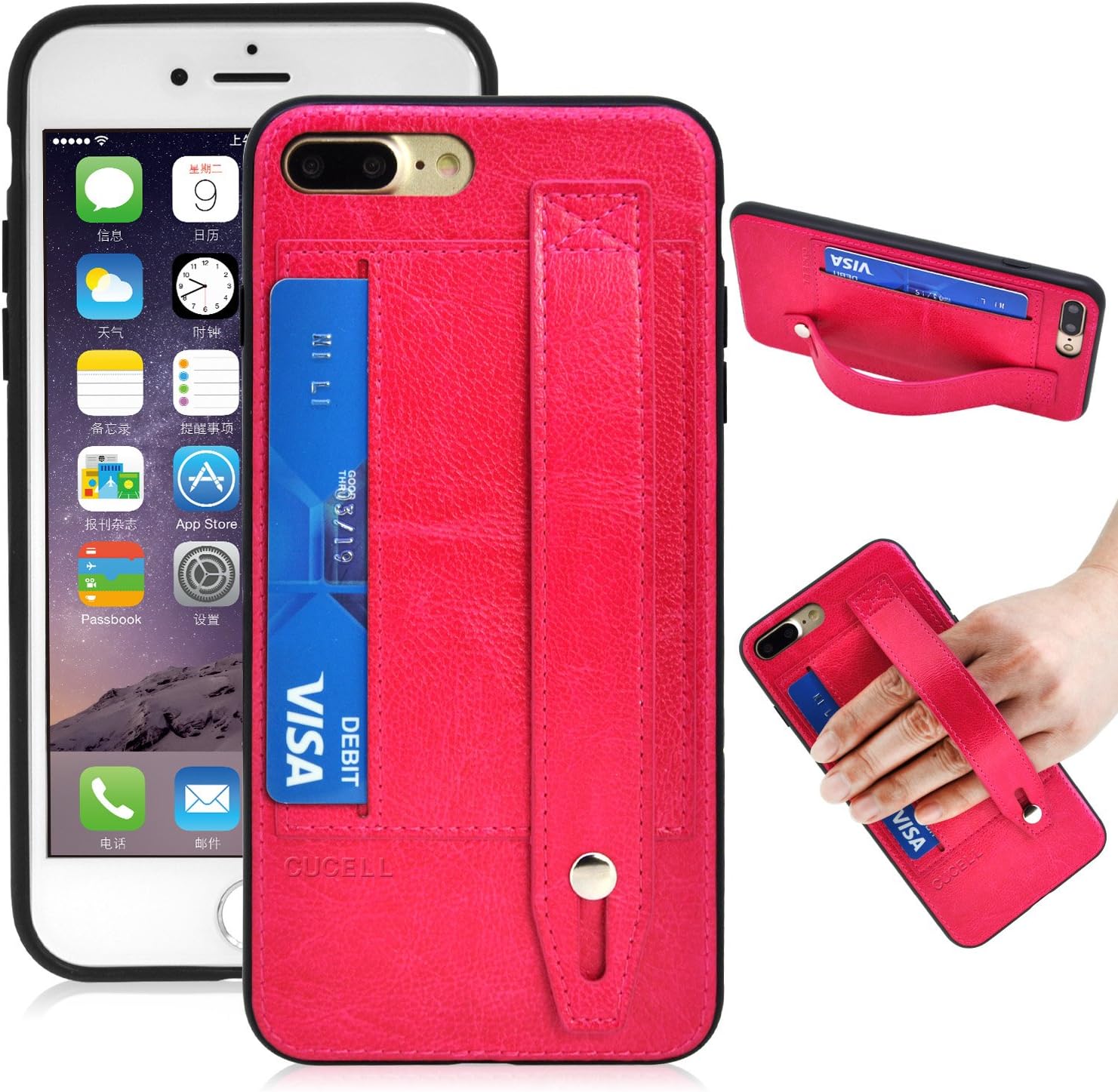 iPhone 7 Plus Case,CUCELL Premium PU Leather iPhone 7 Plus Wallet Case Stand Cover for Apple iPhone 7 plus (5.5 inch),Hybrid Ultra-Slim soft TPU Silicone case with ID Credit Card(Pink)
