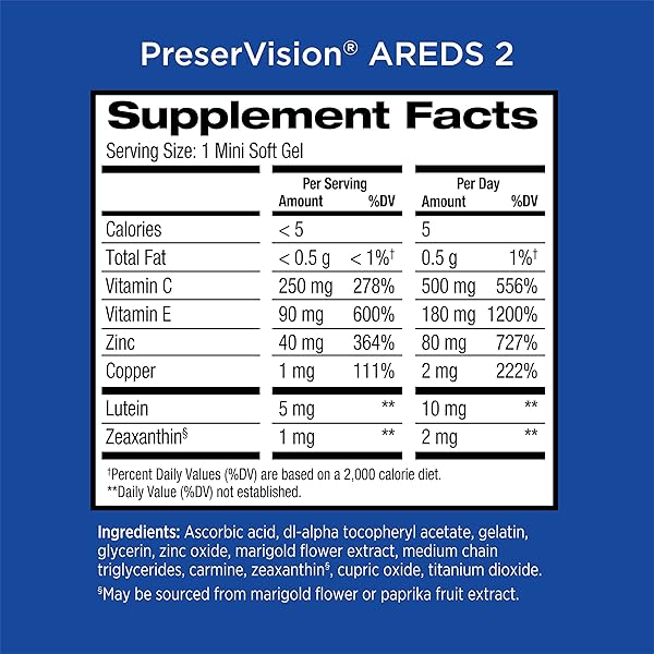 PRESERVISION AREDS 2 EYE VITAMINS, #1 EYE DOCTOR RECOMMENDED BRAND, LUTEIN AND ZEAXANTHIN SUPPLEMENT WITH VITAMIN C, VITAMIN E, ZINC, AND COPPER, 120 SOFTGELS (MINIGELS)