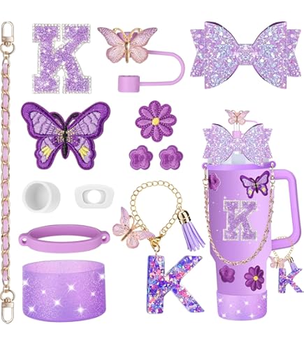 10-Piece Stanley Cup Accessories Set - Purple Tumbler Boot, Handle Strap, Keychains & Straw Covers For 30/40 Oz Cups - View #10