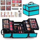 Color Nymph All In One Makeup Kit Comestics Gifts for Girls Teens, Travel Makeup Set 4 Trays Train Case for Beginner Includes Eyeshadow Highlighter Lipgloss Blush Concealer Brush Eyeliner Lipbalm