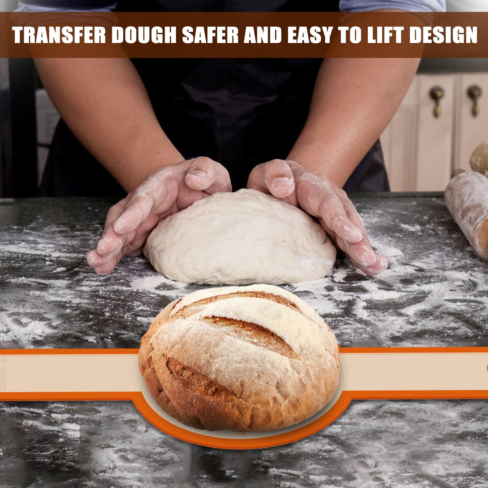 Silicone Bread Sling for Dutch Oven, Non-Stick & Easy to Clean Bread Baking Mat Set, 2 Pcs Reusable Bread Sling with Long Handle to Transfer Sourdough