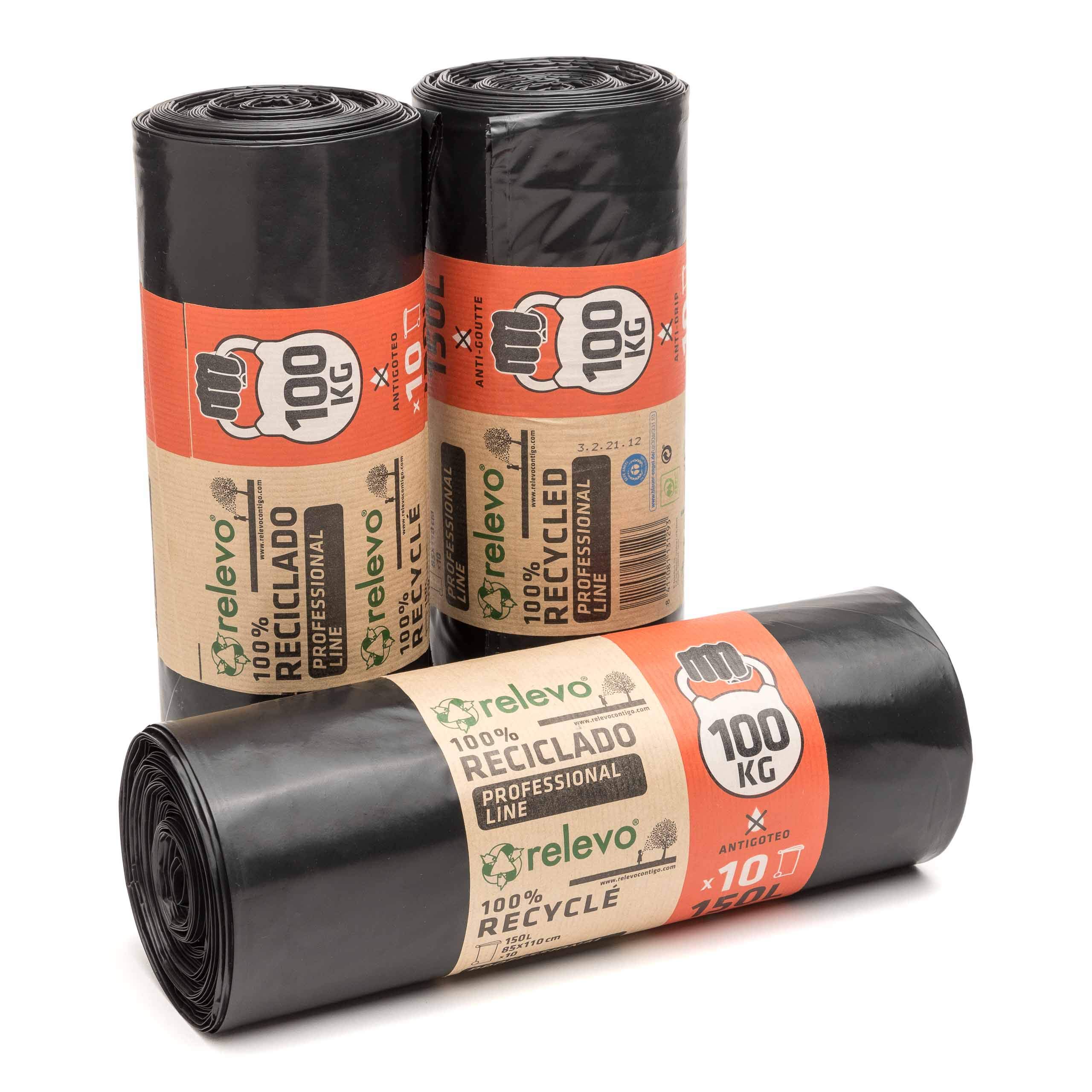 Relevo 150L Heavy Duty Bin Bags – 55 µm (Micron) Thick with a 100kg weight Resistance, Serve as Garden Waste Bags or as Rubble Sacks Heavy Duty