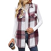 ZILIN Women's Flannel Plaid Vest Button Down Sleeveless Shacket Shirt Jacket