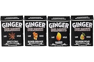 Big Sky Ginger Delights - Spiced Chai, Blood Orange, Mango, and D'Anjou Pear - Variety 4 Pack - Naturally Flavored Ginger Mints in Resealable Metal Tin