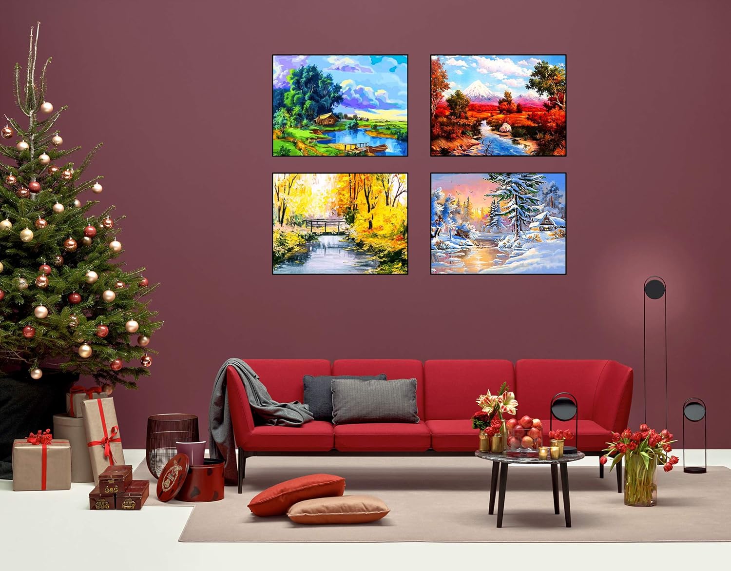 Ginfonr 4 Pack 5D Diamond Painting Full Drill Four Season Landscape by Number Kits - Image 4