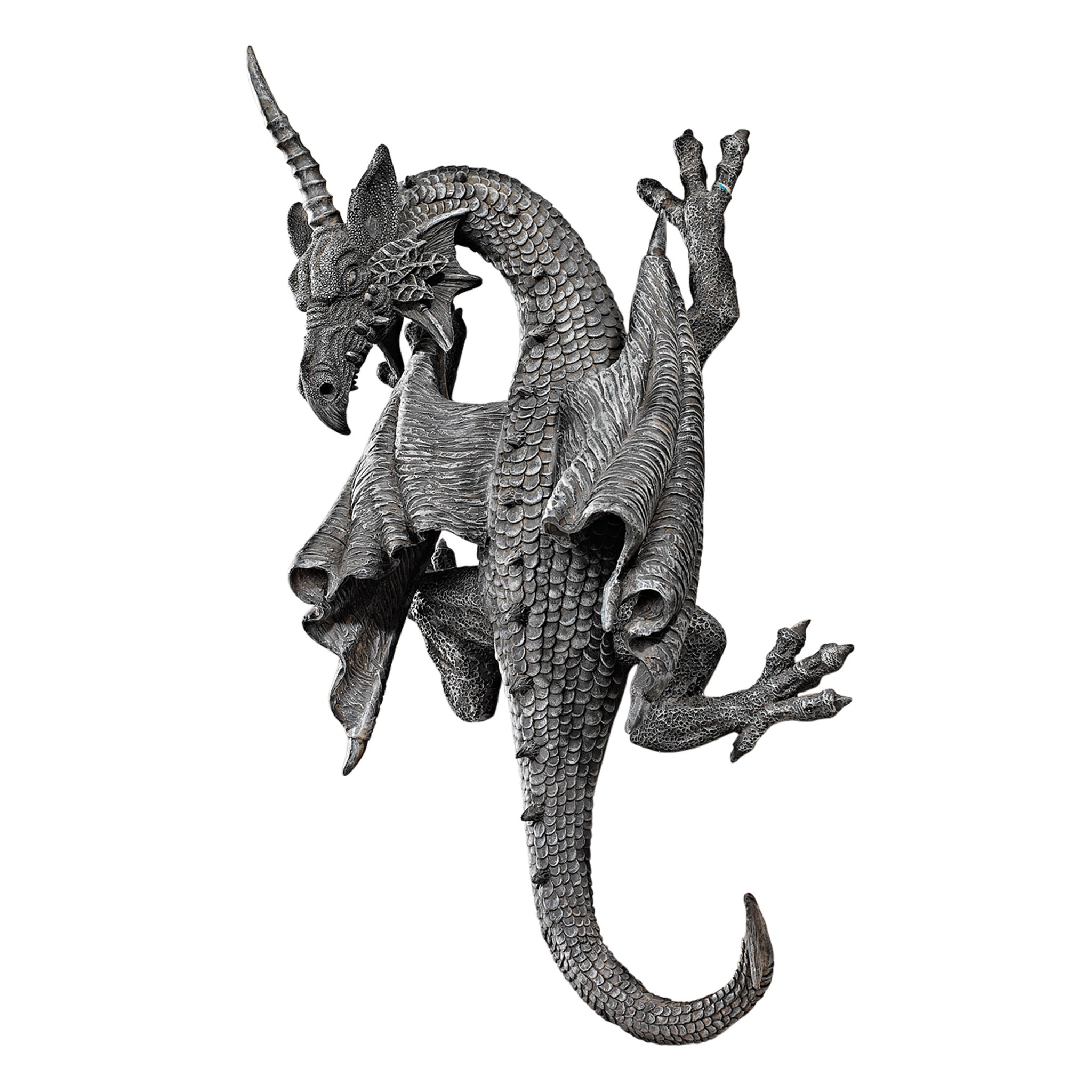 Design Toscano PD1376 Horned Dragon of Devonshire Wall Sculpture, 33 cm, Polyresin, Grey Stone