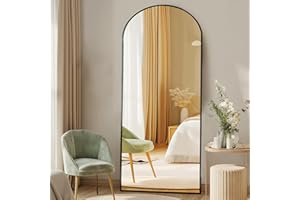 DUMOS Arched Full Length Mirror with Stand 64"x21" Floor Standing Aluminum Frame for Bedroom Body Hanging Leaning Modern Simple Home Decor Shatter-proorf Nano Glass Wall Living Room Cloakroom Black