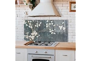 ROGGMARD Tempered Glass Kitchen Backsplash, Stove Back Top Cover, Glass Splashback, Cutting Board, Kitchen Sink Splash Guard, Home Wall Decor (31.5x15.5’’)