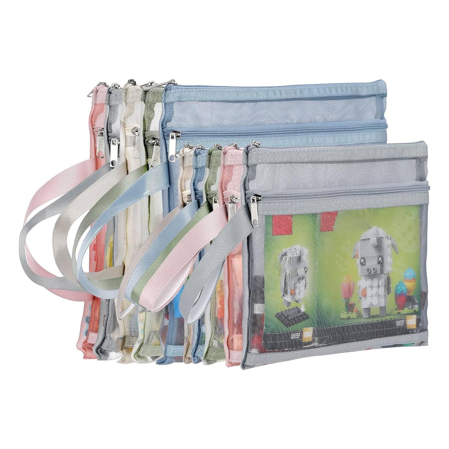 Ksrnsne 10 Pack Colored Double-Layer Mesh Zipper Pouch Bags, Building Block Sets Toy Storage & Organization 5Pcs A4+5Pcs A5 Easy Install