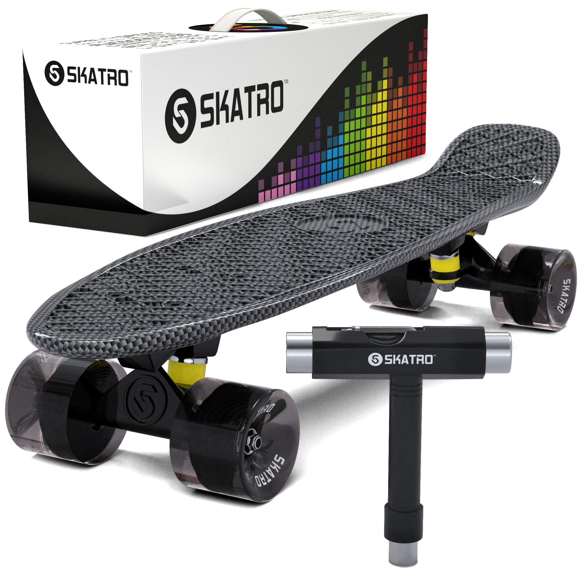 Skatro - Mini Cruiser Skateboard. 22x6inch Retro Style Plastic board Comes Complete