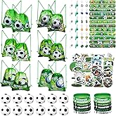 NYTGAH 122 PCS Soccer Party Favors, Soccer Goodie Bags with Wristbands, Mini Balls, Drawstring Bags, Bracelets, Keychains, Whistles, Stickers, Sport Party Decoration & Supplies