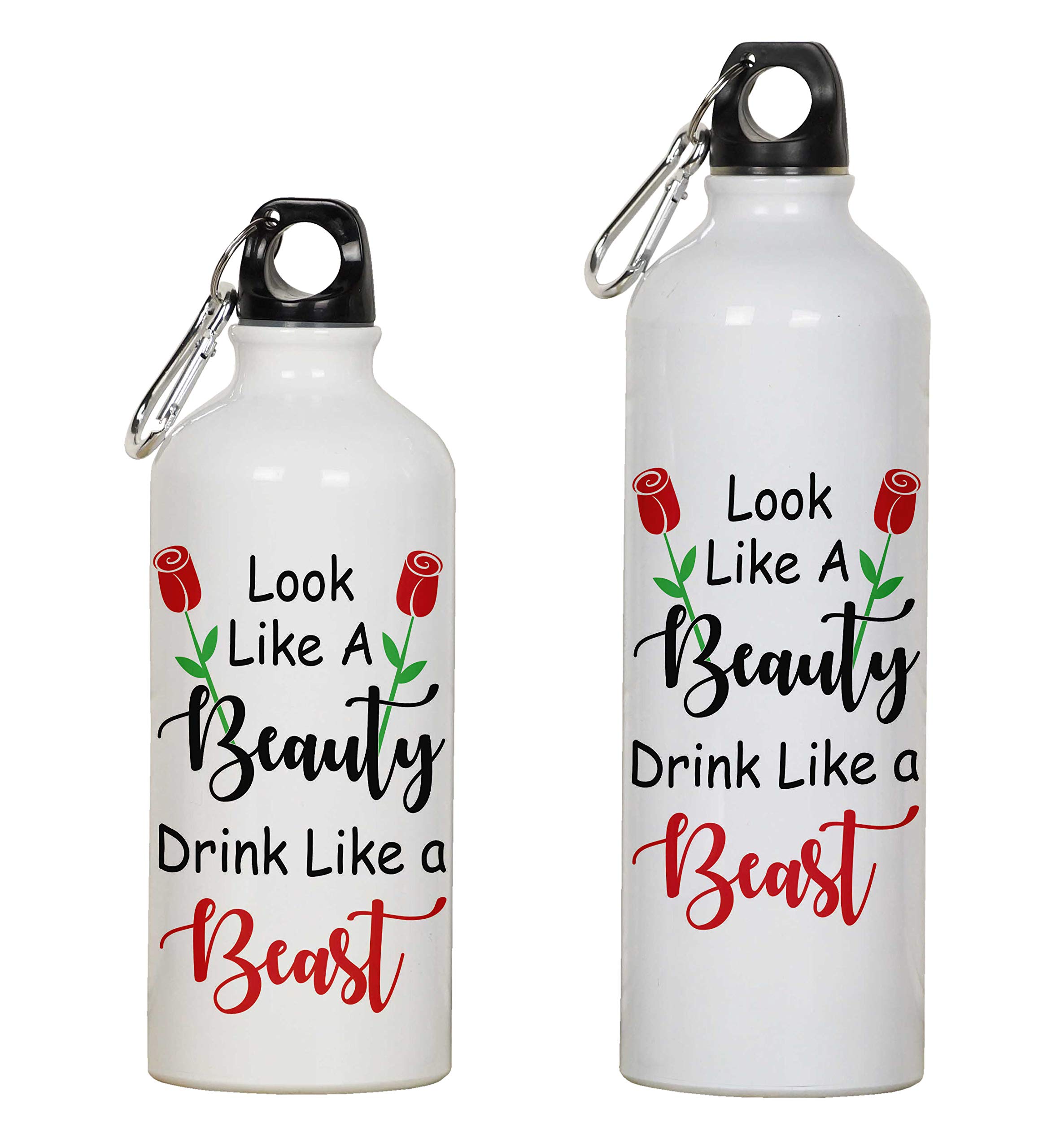 Printtoo Aluminum Sport Water Bottle Look Like A Beauty Drink Like A Beast Print Travel Bottle With Carabiner Clip 650ml/21.9oz