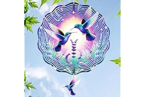 INCOK Wind Spinners Outdoor Hummingbird - Hanging Wind Chime for Garden Decor, 12-Inch Stainless Steel Wind-Spinner with Tail Spinner, Wind-Sculptures for Indoor Patio Lawn Yard, Christmas Ornament Gift