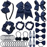 LACGO Pack of 37 School Uniform Hair Bow Accessories - Grosgrain Hair Clips Bow Headband Ribbon Alligator Ponytail Holder for Toddlers Teen Girls Uniform Party Prom Wedding(Navy Blue)