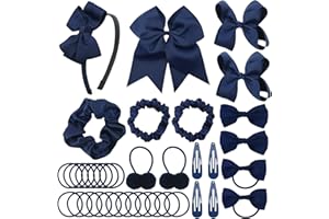 LACGO Pack of 37 School Uniform Hair Bow Accessories - Grosgrain Hair Clips Bow Headband Ribbon Alligator Ponytail Holder for Toddlers Teen Girls Uniform Party Prom Wedding(Navy Blue)