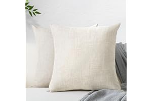 JIUZHEN 18x18 Inch Natural Beige Faux Linen Throw Pillow Covers Pack of 2, Decorative Modern Farmhouse Pillowcases Soft Breat