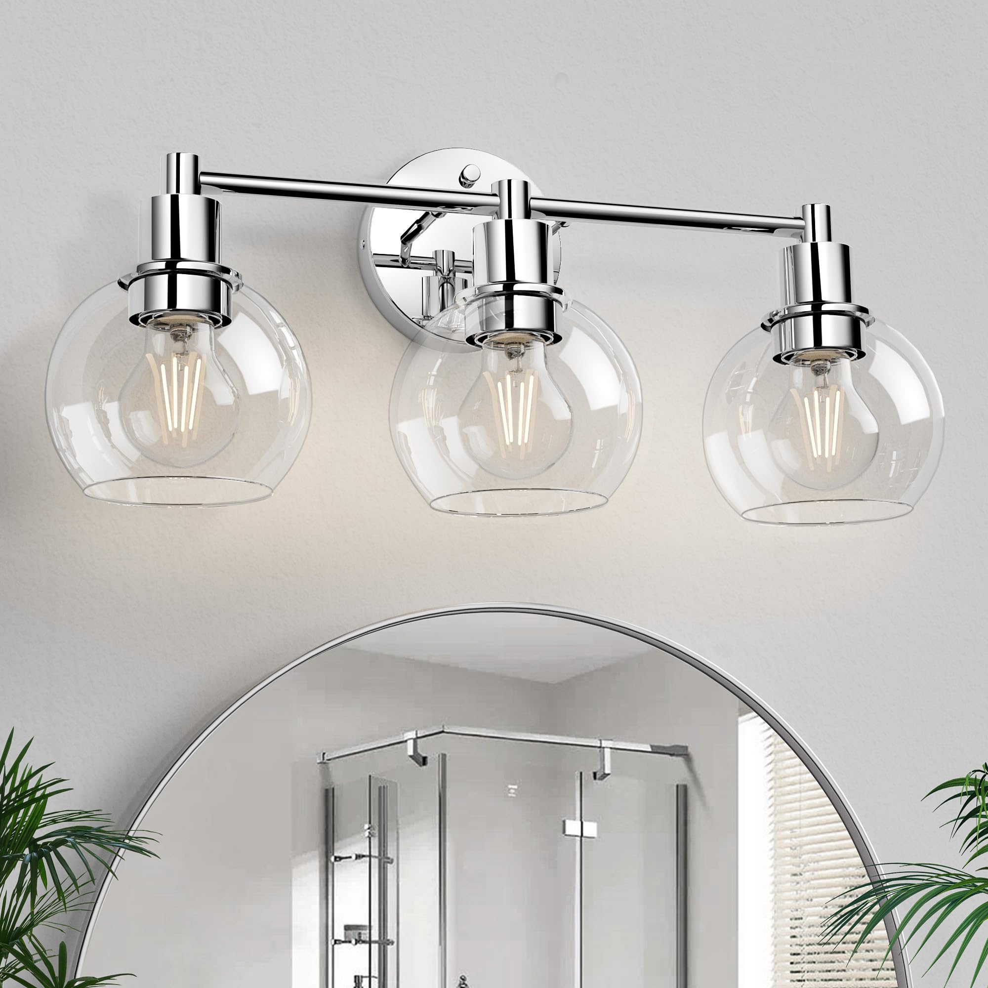 Photo 1 of Espird 3 Lights Bathroom Vanity Light Fixtures Chrome, Bathroom Lights Over Mirror, Industrial and Farmhouse 3 Light Wall Sconce, Polished Chrome Globe Vanity Lighting Fixtures