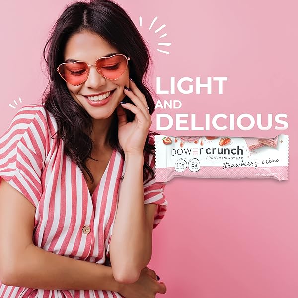 POWER CRUNCH PROTEIN WAFER BARS, HIGH PROTEIN SNACKS WITH DELICIOUS TASTE, STRAWBERRY CRÈME, 1.4 OUNCE (12 COUNT)