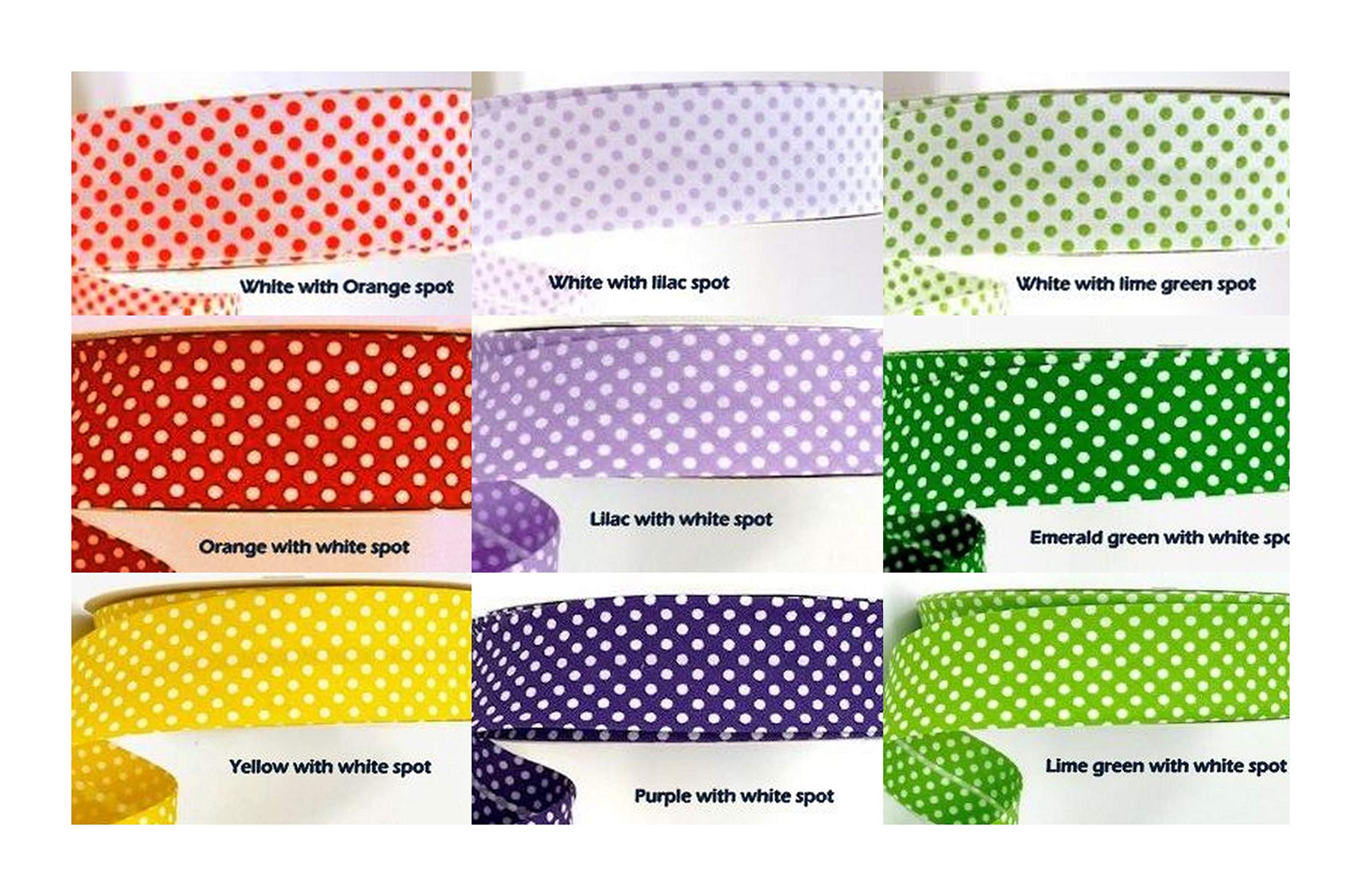 Spotty Dotty Polka Dot Double Fold Bias Binding Tape 30mm 1" Craft Trim Sewing Quilting 36 Colours A UK Seller -5m Purple with White