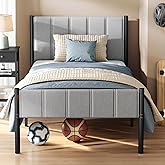 VASAGLE Twin Bed Frame with Upholstered Headboard, Metal Bed Frame Twin Size with Footboard, 550 lb Weight Capacity, Steel Slats, Easy Assembly, No Box Spring Needed, Dove Gray URMB983G01V1