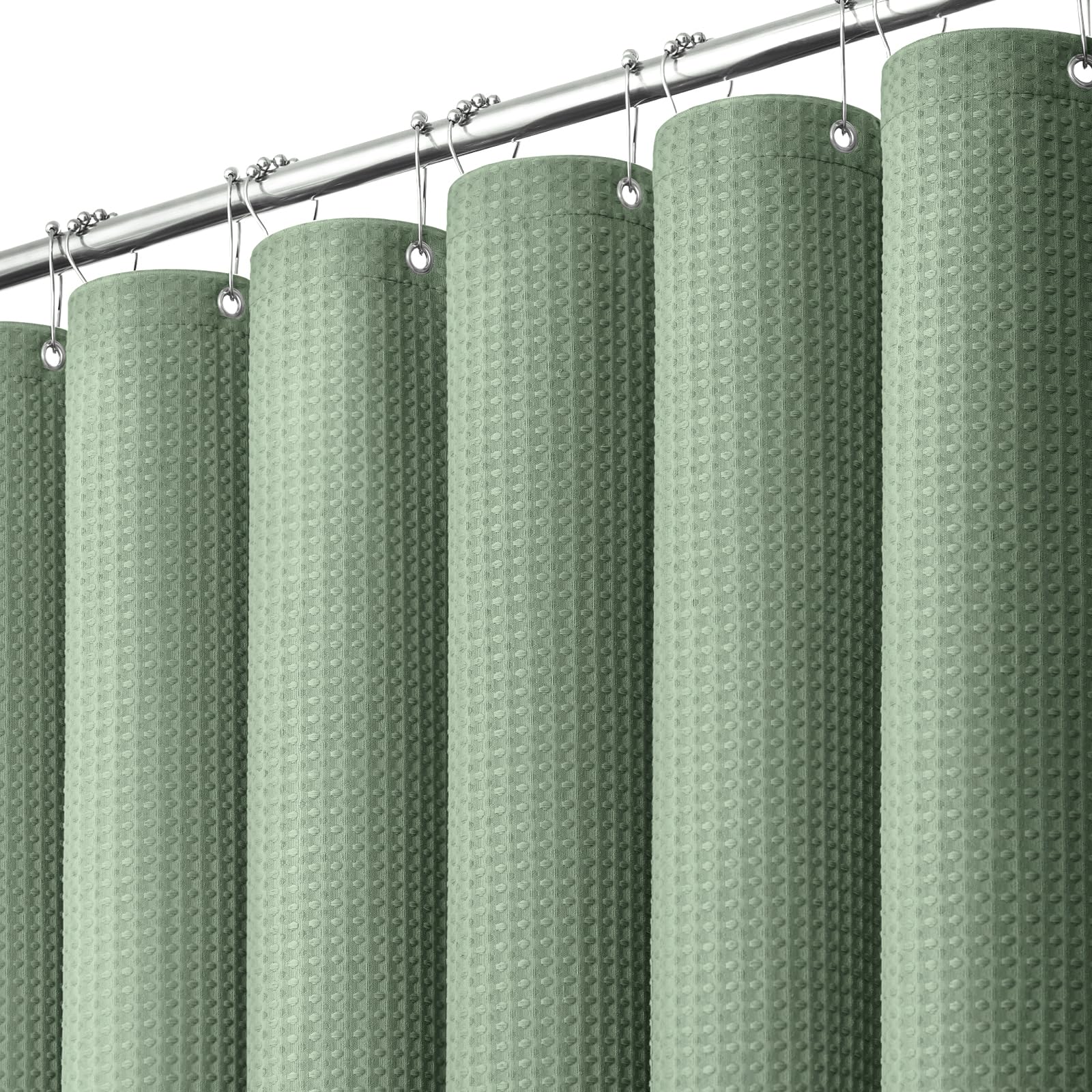 Dynamene Waffle Shower Curtain 256 GSM Heavy Duty Fabric 72"x72" Sage Green