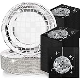 Funtery 200 Pcs 70s 80s Disco Plates and Napkins Party Supplies Includes Disco Ball Paper Plates and Napkins for 100 Guests Silver Napkin for 90s Birthday Party(Black)