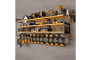 NattyDot Large Power Tools Organizer Wall Mount,12 Drill Holder for Garage, Workshop Heavy Duty Storage Rack (Yellow)