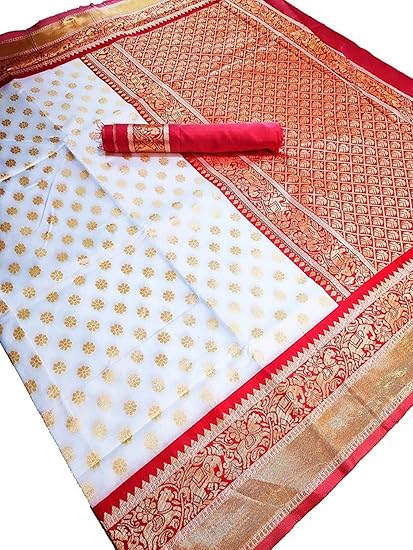 Womens Latest Ethnic Wear Cotton Silk Saree With Zari Work (Hathi)