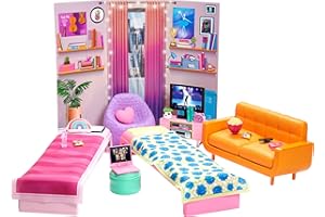 Barbie Toy Playset, Big City, Big Dreams Dorm Room Furniture & Accessories, Includes 2 Beds, Couch, Bean Bag Chair & More
