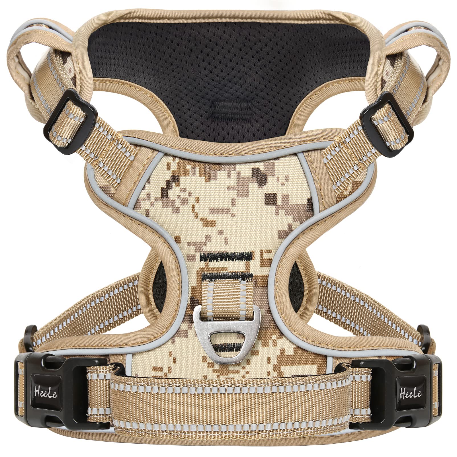 HEELE Dog Harness for Large Dogs No Pull Adjustable Padded Reflective Harness with Handle for Walking Training, Pet Harness Camouflage, Camo Tan, XL