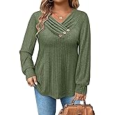 Siddhe Plus Size Womens Sweater Long Sleeve V Neck Tops for Women Button Casual Loose Knit Tunic Fall Winter XL-5XL