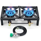 COOKAMP Propane Double Burner Angle Iron Camp Stove with CSA Listed Regulator and 4ft Hose (SA2200)