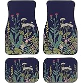 YINGQIGUAN Vintage Wildflower Car Floor Mats Carpet Universal Retro Botanical Floral Flower Plant Herbs Sage Green Leaves Floor Mats for Cars Vehicle Front Rear Rugs Cute Car Accessories for Trucks