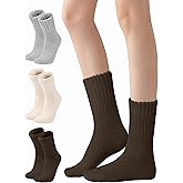 KUTTOR 3/5 Pairs Boot Socks for Women Winter Warm Thick Cozy Crew Sock Thermal Knit Solid Color Socks Christmas Gifts