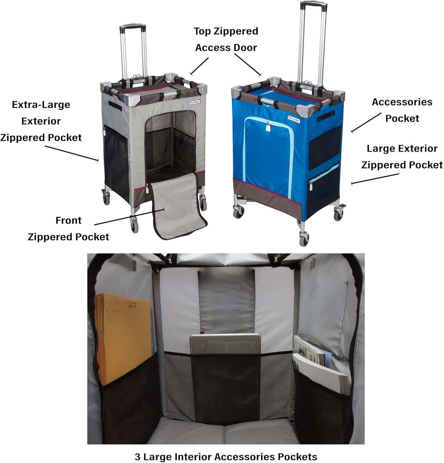 ZakiBox Universal 4-Wheel Collapsible Rolling Utility Hand Cart with Compartments | Lightweight & Waterproof | for Teachers, Salespeople, Groceries, Arts & Crafts, More (Grey, On-The-Go-Pro) : Office Products