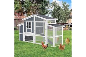 YODOLLA 81" Chicken Coop, Wooden Chicken House with 2 Large Nesting Boxes for 6-8 Chickens, Outdoor Hen Fence Poultry Pet Cag