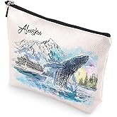 VeloKomo Alaska Souvenirs Makeup Bag - Alaskan Cruise Essentials for Women Portable Toiletry Pouch Trip Must Haves Watercolor Travel Cosmetic Bags Birthday Christmas Gifts for Girls Mom Friend
