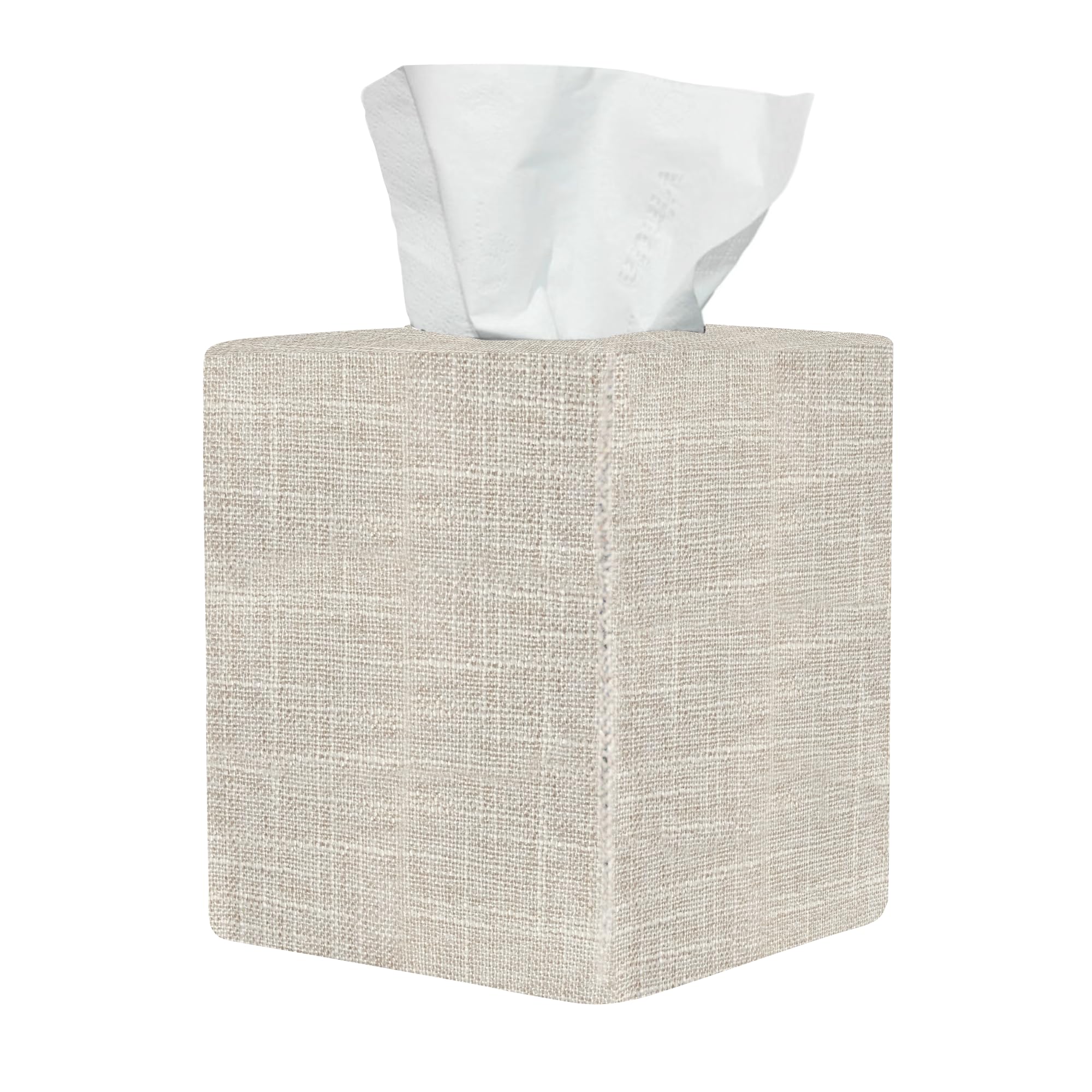 Photo 1 of Tissue Box Cover, Cute Beige Linen Fabric Decorative Square Tissue Box Holder/Organizer for Bathroom Vanity Countertop/Office/Nightstand/Desk