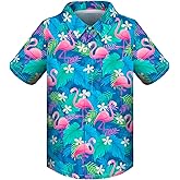 Boy's Button Down Hawaiian Shirts Short Sleeve Cool Cartoon Print Aloha Dress Tops T-Shirt for Kids 7-12T