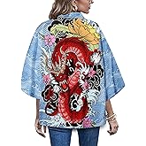 LAI MENG FIVE CATS Women's Summer Cardigan Lightweight Kimono Floral Print Loose Cover up Casual Tops