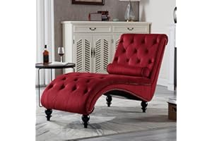 binzida Velvet Chaise Lounge Indoor,Button-Tufted Upholstered Chaise Lounge Chair with Pillow for Bedroom Living Room Office Modern Backrest Leisure Recliner Sleep Sofa (Red)