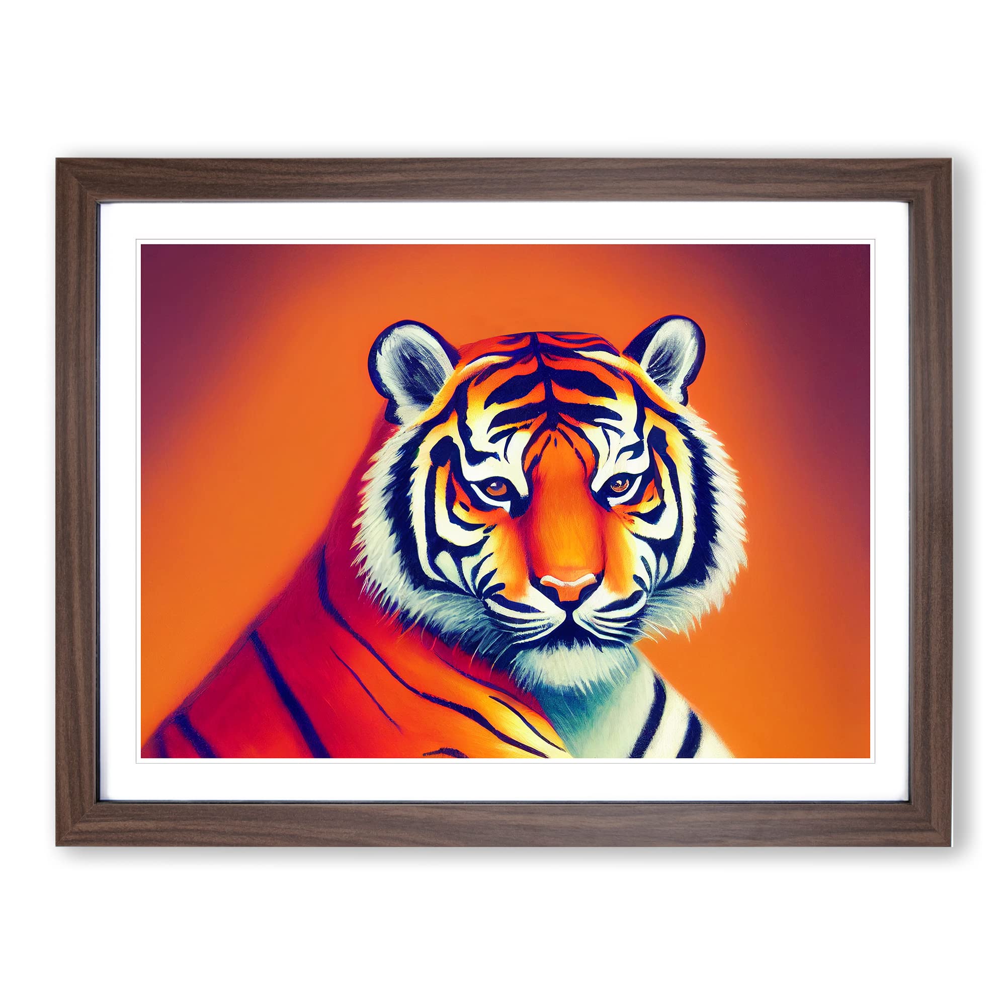 Cosmopolitan Tiger Framed Print | A4 Walnut Framed Wall Art | Ready to Hang | Modern Animal Picture | Living Room Bedroom Lounge Office