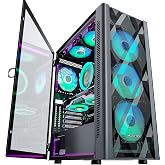 MUSETEX ATX PC Case Pre-Install 6 PWM ARGB Fans, Polygonal Mesh Computer Gaming Case, Opening Tempered Glass Side Panel Mid-Tower Case, USB 3.0 x 2, Black, NN8