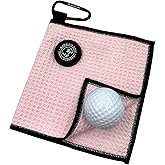 Small Magnetic Golf Towel with Clip, Microfiber Waffle Design - Industrial Strength Magnet for Glof Balls, Golf Bags, Carts Clubs - Pink