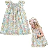Simplee kids Baby Girls Casual Dress Toddler Smocking Dress Floral Print Sundress for Spring Summer 1-6 Years
