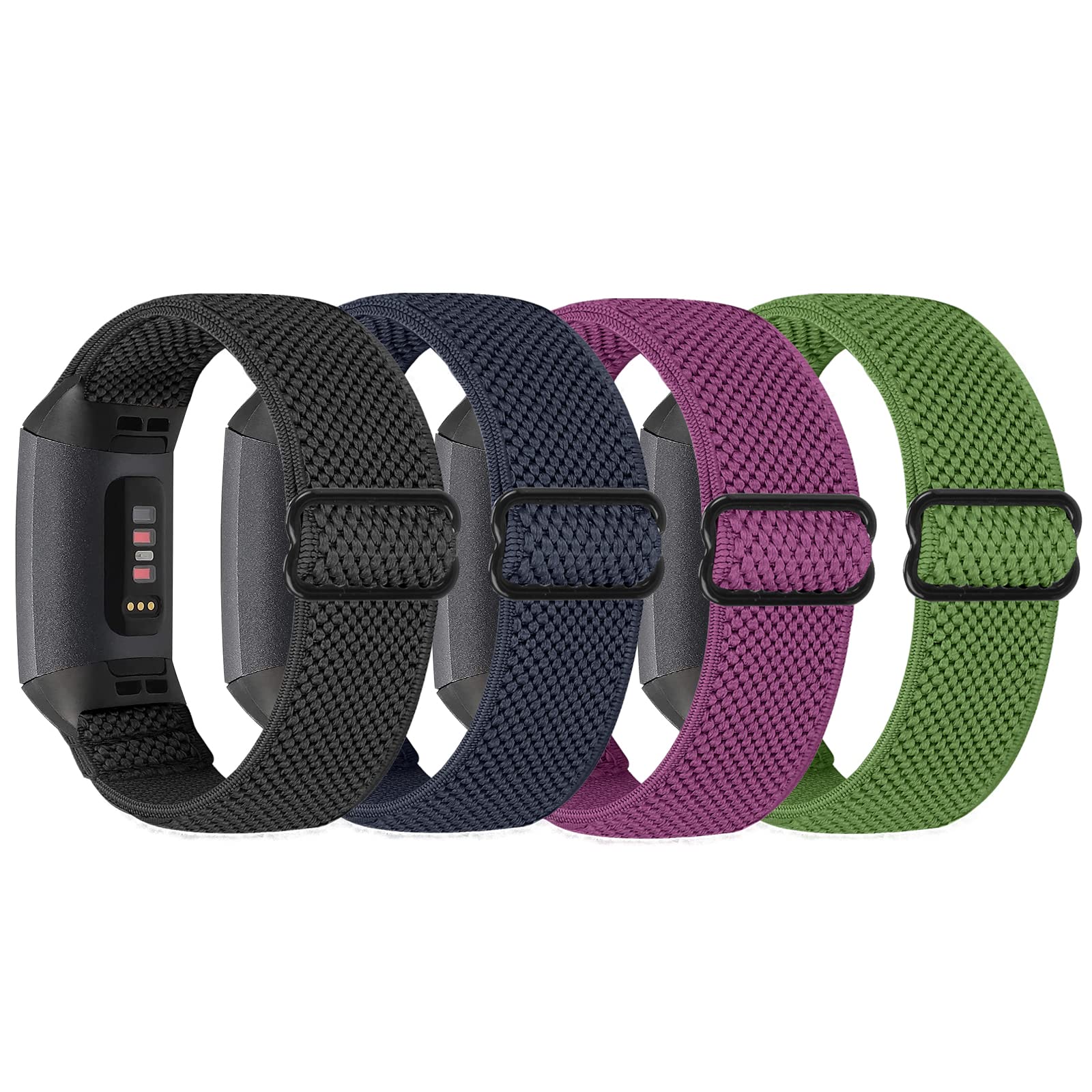 SHIJZWD 4 Pack Elastic Nylon Watch Straps - Compatible with Fitbit Charge 3/4, Adjustable Stretchy Sport Loop Band Replacement Wristband for Women & Men
