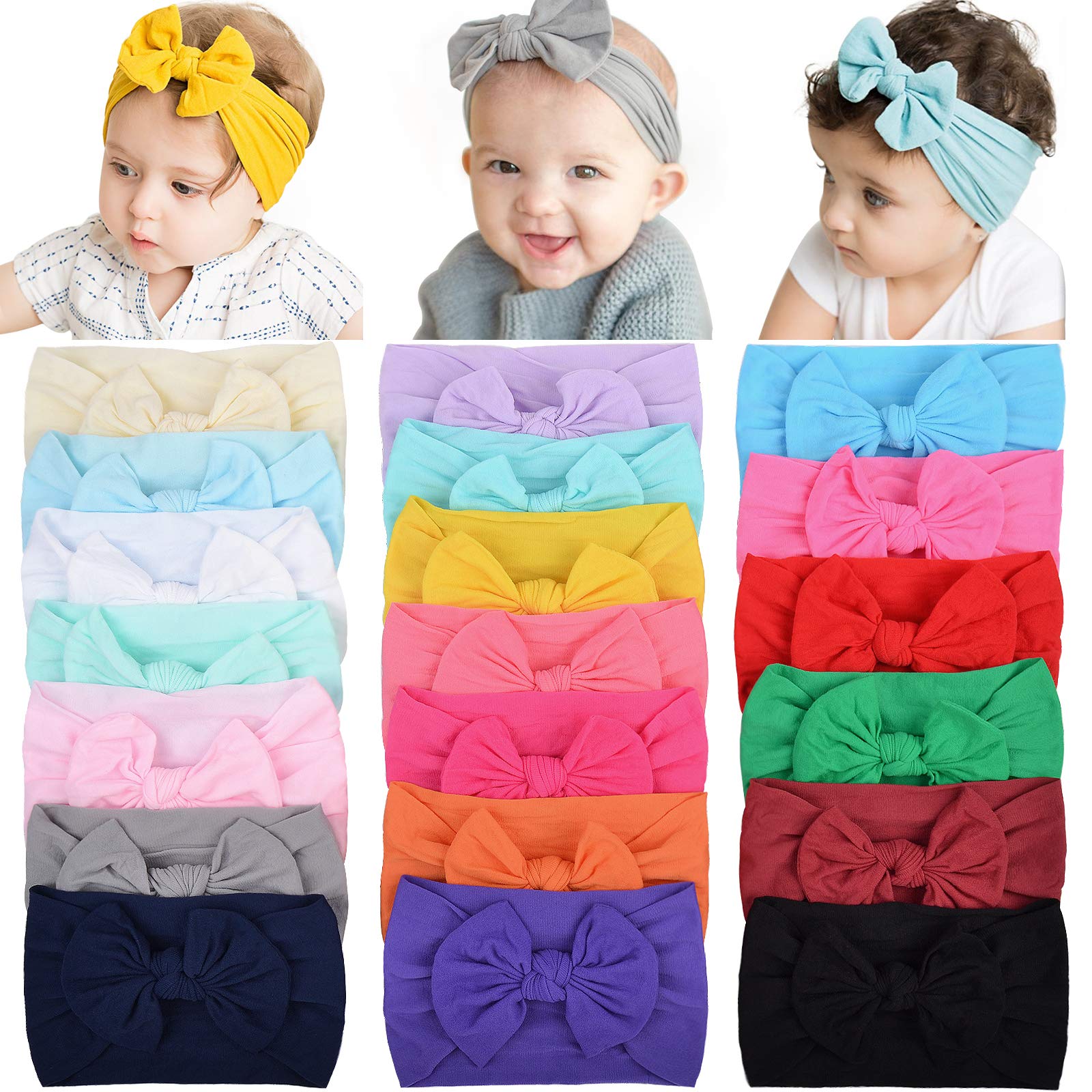 YHXX YLEN 20PCS Baby Girl Headbands with Bows Nylon Hair Bow Elastics Newborn Headbands for Baby Girls Infant Toddlers Multicoloured
